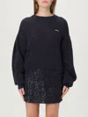 Rotate Birger Christensen Crew Neck Cropped Knit Puff Sweater In Black