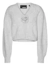 Rotate Birger Christensen Cropped Alpaca And Wool Cardigan With V-neck In Gray