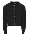 Rotate Birger Christensen Rotate Cropped Black Sweater With Padded Shoulders And Button Embellishments In Gray