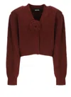 Rotate Birger Christensen Rotate Cropped Burgundy Sweater With Deep V-neckline And Floral Embellishment In Red