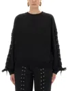 Rotate Birger Christensen Crew Neck Lace-up Detail Sweatshirt In Black