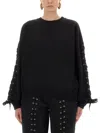 Rotate Birger Christensen Crew Neck Lace-up Detail Sweatshirt In Black