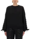 Rotate Birger Christensen Crew Neck Lace-up Detail Sweatshirt In Black