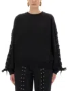 Rotate Birger Christensen Crew Neck Lace-up Detail Sweatshirt In Black