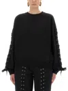 Rotate Birger Christensen Crew Neck Lace-up Detail Sweatshirt In Black