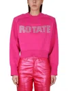Rotate Birger Christensen Rotate Rhinestone Logo Organic Cotton Sweater In Fuchsia