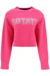 Rotate Birger Christensen Rotate Rhinestone Logo Organic Cotton Sweater In Pink Glo (fuchsia)