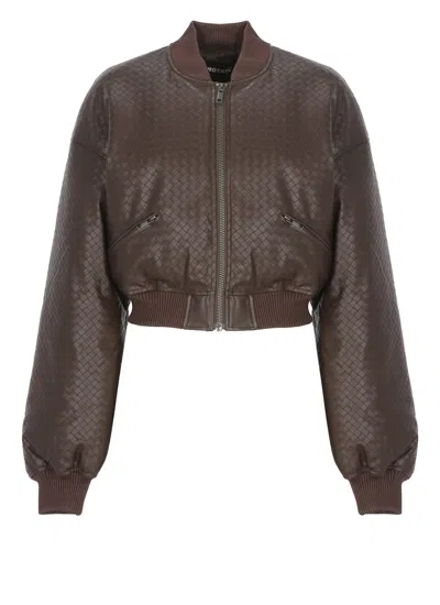 Rotate Birger Christensen Synthetic Leather Bomber Jacket In Brown