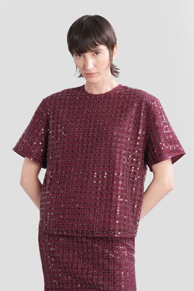 Rotate Birger Christensen T-shirt In Bordeaux Polyester In Red