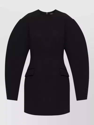 Rotate Birger Christensen Rotate Round Neck Mini Dress With Puff Sleeves And Buttoned Cuffs In Black