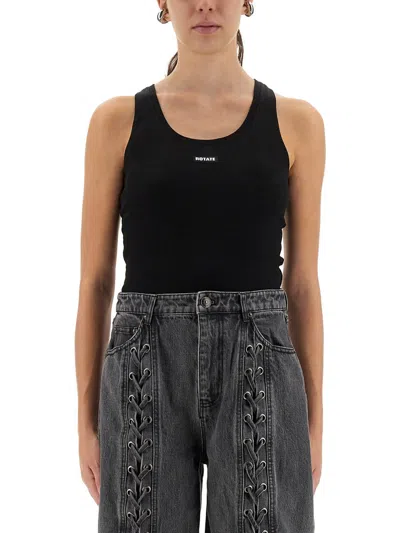 Rotate Birger Christensen Ribbed Texture Sleeveless Knit Top In Black