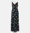 Rotate Birger Christensen Maxi Multicolor Dress With All-over Rose Print In Recycled Fabric Woman In Shining Rose + Midnight Navy