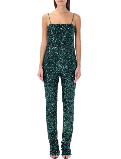 Rotate Birger Christensen Square-neck Sequined Bodysuit In Sea Moss