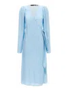 Rotate Birger Christensen Polka Dot Midi Wrap Dress With Pockets In Light Blue