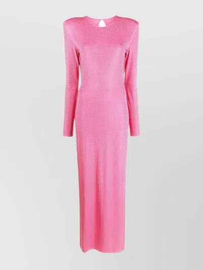 Rotate Birger Christensen Textured Rhinestone Fitted Dress In Pink