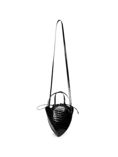 Rotate Birger Christensen The Heart Croc-effect Heart Bag In Black