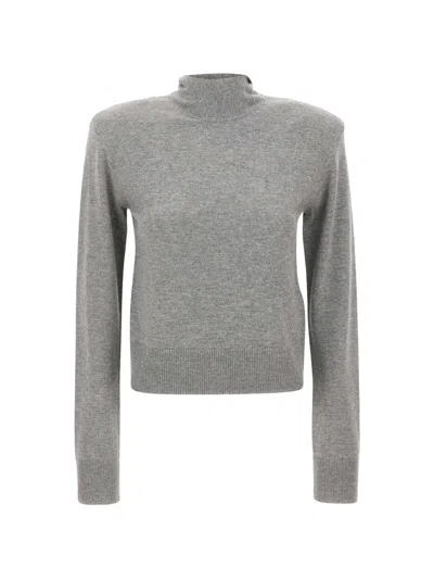 Rotate Birger Christensen Tie-back High-neck Sweater In Gray