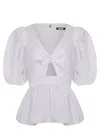 Rotate Birger Christensen Rotate Bubble Top With Puff Sleeves And V-neck Detail In White