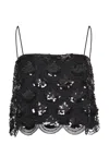 Rotate Birger Christensen Rotate Black Crop Top With Scalloped Sequin Embellishment