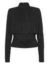 Rotate Birger Christensen Long-sleeved Black Top With High Neckline In Black