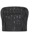 Rotate Birger Christensen Rotate Cropped Top With Sequined Stripes In Black