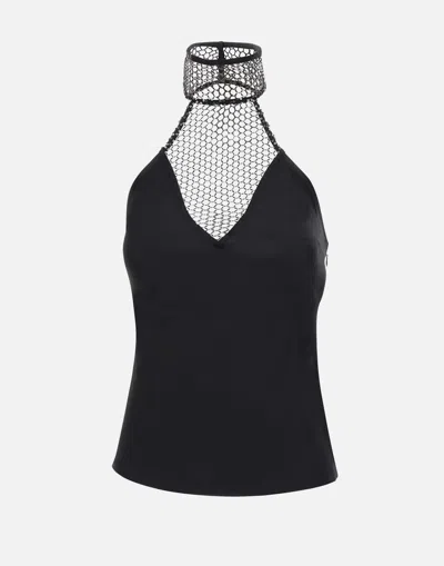 Rotate Birger Christensen Black Halterneck Top With Sequins In Viscose Woman