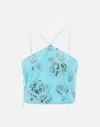 Rotate Birger Christensen Floral Embroidery Embellished Crop Top In Blue