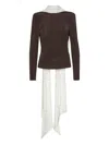 Rotate Birger Christensen Long-sleeved Scarf Top In Brown