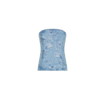 Rotate Birger Christensen Top Bustier Rhinestone En Jean In Blue