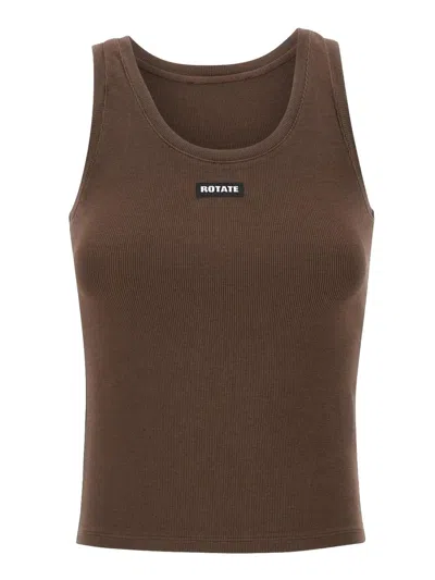 Rotate Birger Christensen Top Con Patch Logo In Cotone Marrone Rotate In Black