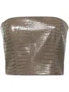 Rotate Birger Christensen Crocodile-embossed Crop Top In Brown