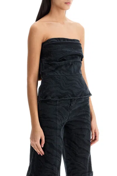 Rotate Birger Christensen Top In Denim Zebrato In Black