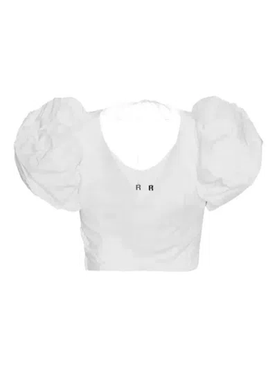 ROTATE BIRGER CHRISTENSEN PUFF-SLEEVE FLORAL-EMBROIDERED TOP - WOMEN'S - VISCOSE/ELASTANE/ORGANIC COTTON/POLYESTER