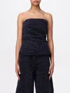 Rotate Birger Christensen Zebra Print Cotton Denim Top In Black