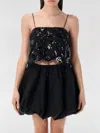 Rotate Birger Christensen Rotate Black Crop Top With Scalloped Sequin Embellishment In Black