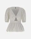 Rotate Birger Christensen Rotate Bubble Top With Puff Sleeves And V-neck Detail In White