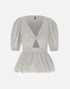 Rotate Birger Christensen Rotate Bubble Top With Puff Sleeves And V-neck Detail In White