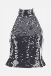 Rotate Birger Christensen Net Sequin Halterneck In Gray