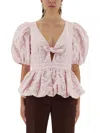 Rotate Birger Christensen Rotate Birgerchristensen Top With Puff Sleeves In Neutral