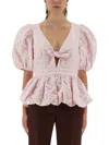 Rotate Birger Christensen Rotate Birgerchristensen Top With Puff Sleeves In Pink