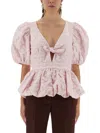 Rotate Birger Christensen Rotate Birgerchristensen Top With Puff Sleeves In Pink