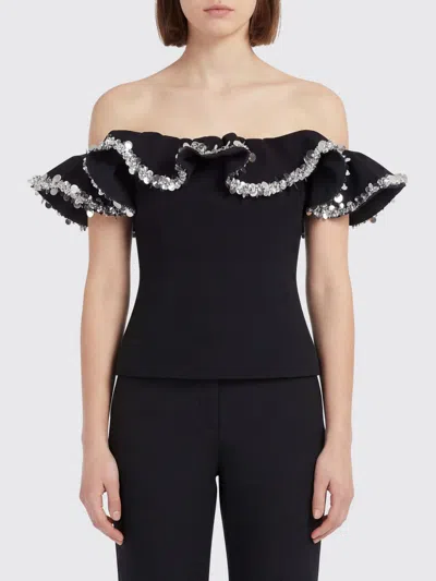 Rotate Birger Christensen Crepe Ruffle Top In Black