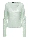 Rotate Birger Christensen Rotate Green Long Sleeve Top With All-over Sequins In Recycled Fabric Woman In Green
