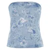 Rotate Birger Christensen Rotate Sunday Rhinestone Strapless Denim Corset Top In Multicolor