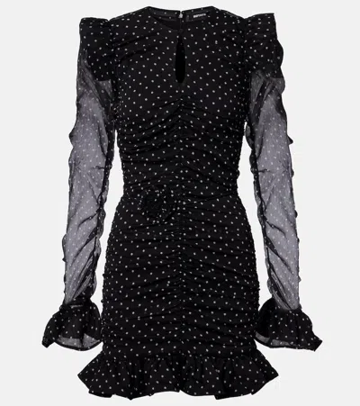 Rotate Birger Christensen Torana Polka-dot Ruched Minidress In Black