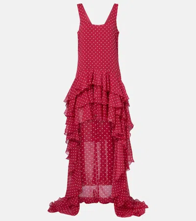 Rotate Birger Christensen Truut Ruffled Chiffon Midi Dress In Red