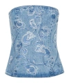 Rotate Birger Christensen Rotate Sunday Rhinestone Strapless Denim Corset Top In Blue
