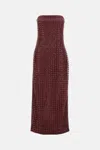 Rotate Birger Christensen Rotate Floor-length Burgundy Strapless Evening Dress With Sequined Detailing In Brown