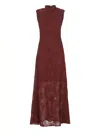 Rotate Birger Christensen Flared Tulle Dress With Intricate Rose Detailing In Burgundy