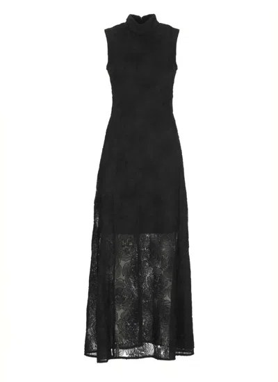 Rotate Birger Christensen Tulle Dress With All-over Rose Details And Flared Hem In Black
